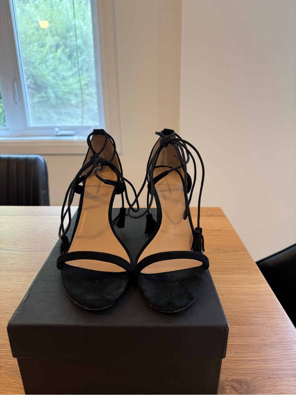 Banana Republic Black Suede Lace-Up Heeled Sandals